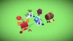 Dog Houses Low Poly dog, bowl, pet, bone, props-assets, props-game, lowpoly, house, home, hypercasual