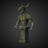 Raxus Statue humanoid, pedestal, damaged, statue, raxus, corroded, low, poly, dragon