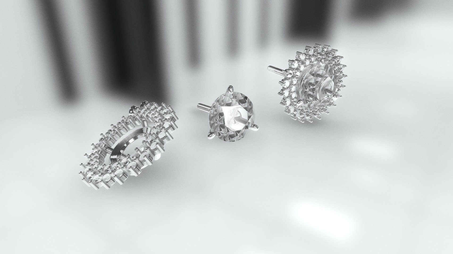 Customable earings studs with 2.5q diamonds each

With 92 .005q diamonds in total

White Gold 14k - Custom earings studs 2.5q Double Halo Demo - 3D model by Luis Rocha (@TherochaDesigner) 3d model