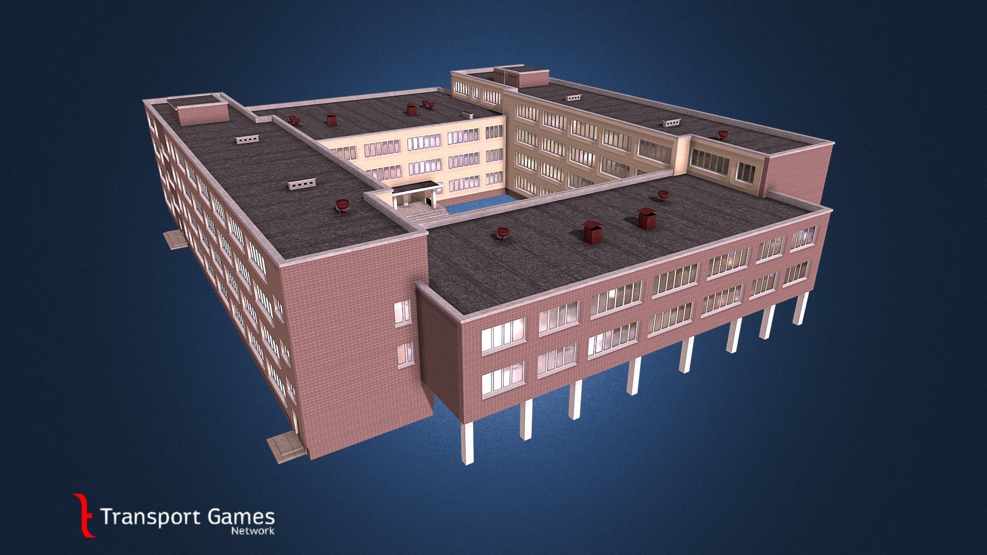 Asset for Citites Skylines.

Series 222-1-278.

Walls are decorated with ceramic tiles (three colors - brown, pink, sandy).

Typical soviet school at end of 20th century.

 - School project #222-1-278 brown-pink-sandy - 3D model by targa (@targettius) 3d model