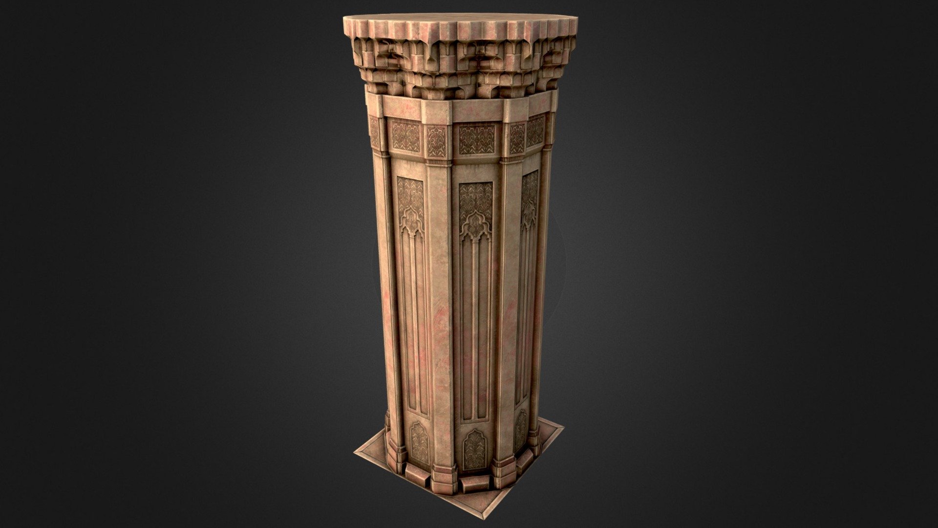 A large pillar in a middle-eastern style, with a head made on a muqarnas pattern

Made for https://www.artstation.com/artwork/gJvoBx - Muqarnas - Pillar - Download Free 3D model by andrea.notarstefano 3d model