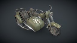 Military Bike bike, wwii, american, old, low-poly, asset, game, 3d, vehicle, pbr, military, war