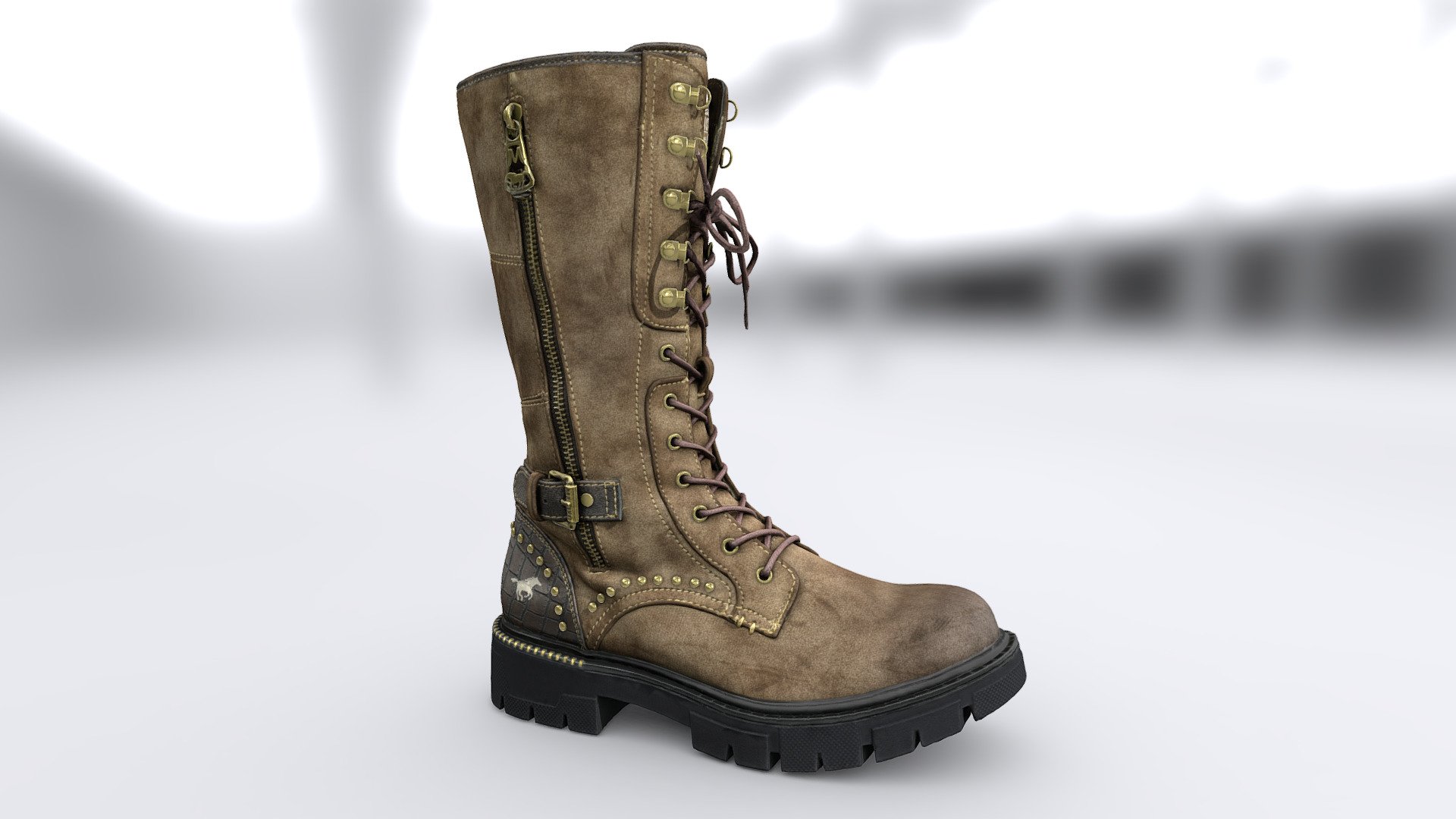 Realistic high detailed High boot model with high resolution textures. Model created by our unique semi-automatic scanning technology

Optimized for 3D web and AR / VR

=======FEATURES===========

The units of measurement during the creation process were milimeters.
Clean and optimized topology is used for maximum polygon efficiency.
This model consists of one mesh.
All objects have fully unwrapped UVs
The model have 1 material
The metal parts were remodeled.

Includes 4096x4096 textures (diffuse (base color), Roughness, Metallness, Normal, Occlusion). 90k polygons

================== - Mustang Platform High shoe - Buy Royalty Free 3D model by VRModelFactory 3d model