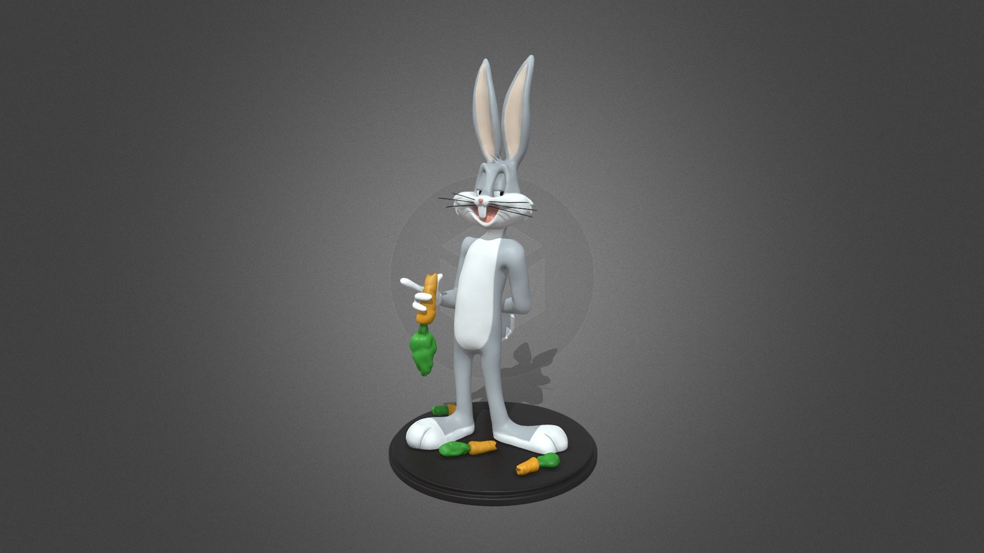 3d Bugs Bunny character from animation model ready for printing. 

Made in zbrush, blender, marmoset, photoshop and materialize magics. 

Model is divided to 12 parts ,so you can print it easier.

Vertex - 337 796

Faces - 675 584

Thank you for your support on artstation: https://www.artstation.com/artwork/o2ak1O


P.S - if you print this model, please send me a result on Instagram, you can find it in my account.
 - Bugs Bunny model for printing - Download Free 3D model by ken1s 3d model