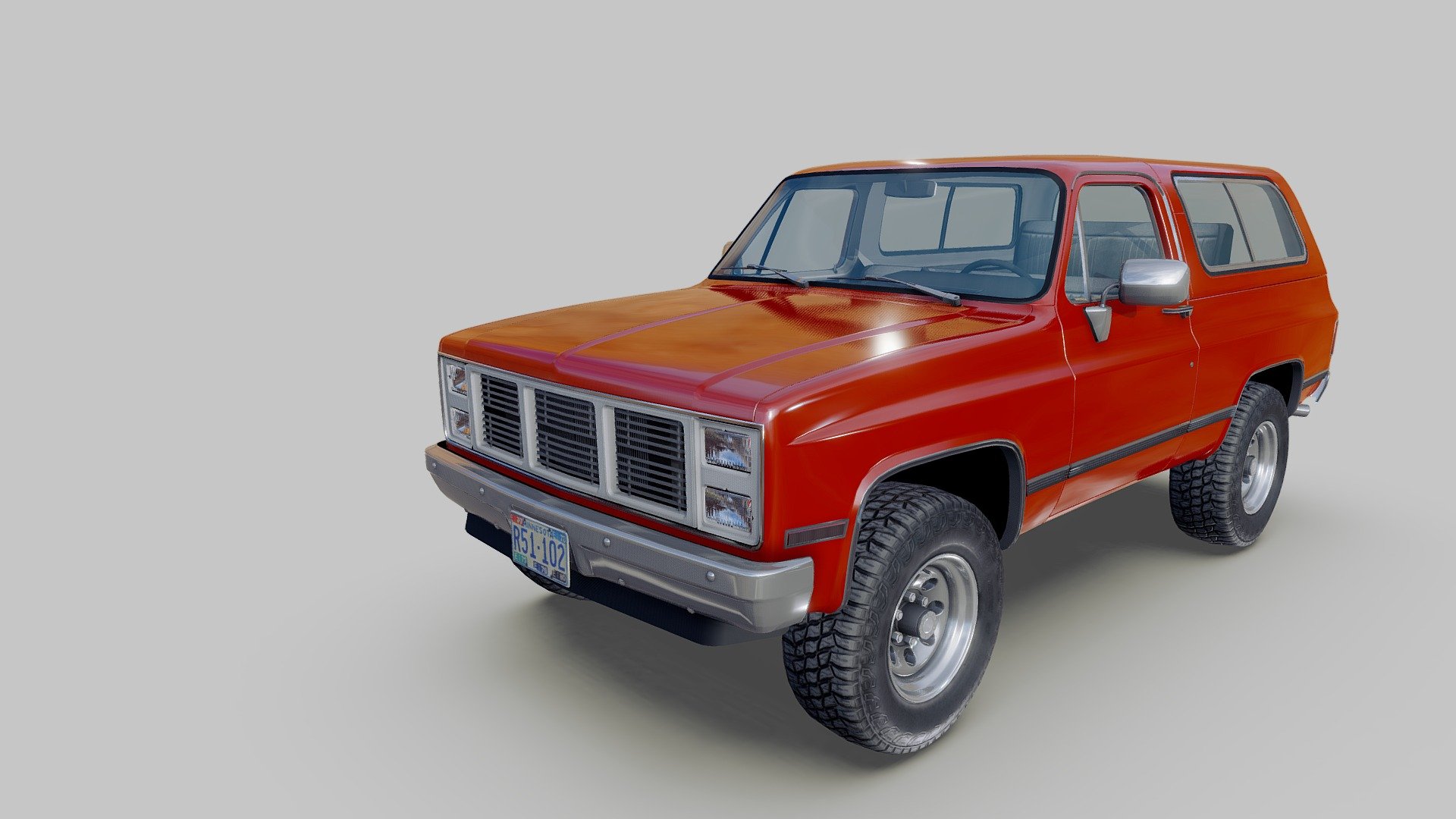 American offroad car model.

Midpoly exterior.

Lowpoly interior(1024x1024 diffuse texture).

Low poly wheels with PBR textures(2048x2048).

Original scale

Length - 4,3m, widht - 1,8m, hieght - 1,72m

Model ready for real-time apps, games, virtual reality and augmented reality.

Asset looks accuracy and realistic and become a good part of your project 3d model