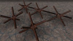 Anti-tank Hedgehog set PBR low poly fence, trench, army, hedgehog, barrier, fortification, wire, obstacle, barricade, barbed, antitank, anti-tank, checkpoint, barbwire, entanglement, military