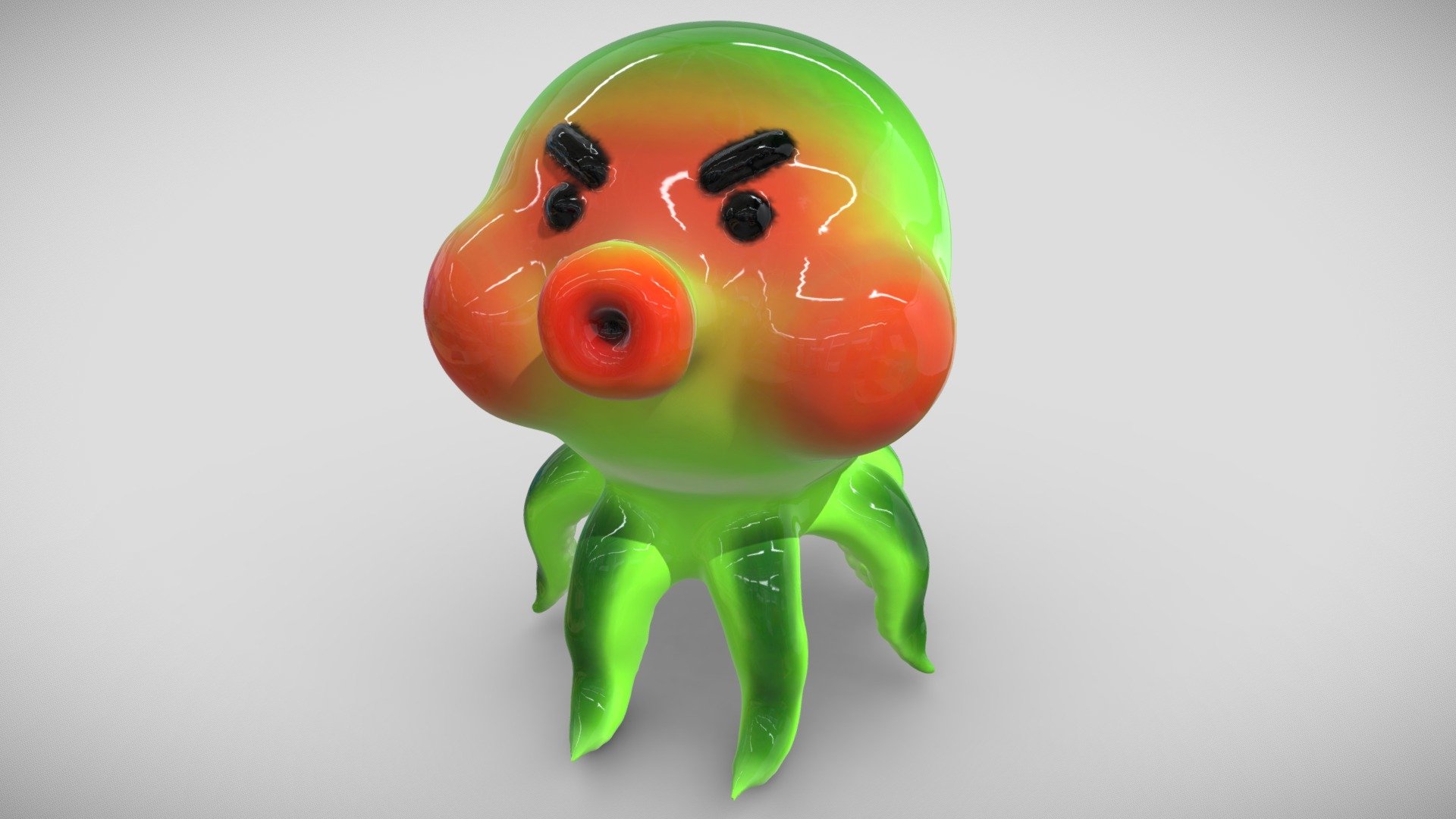 Angry octopus with red face. vertex color. No UV or image map 3d model