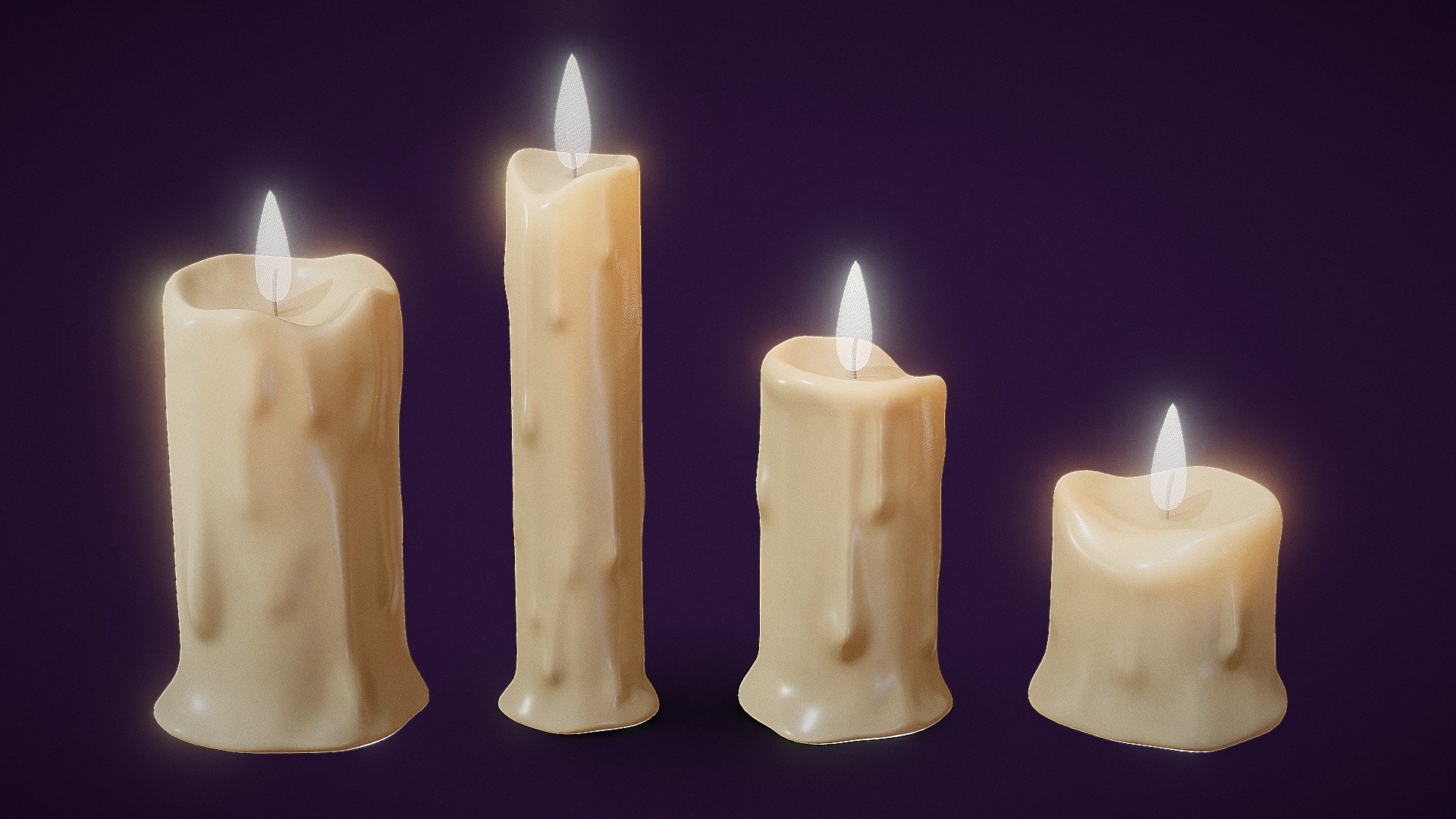 A small set of 4 wax candles.
Low-poly, textures 2048x2048, PBR.
4 Candles - 26k Tris, 13k Polys.
1 Material 3d model