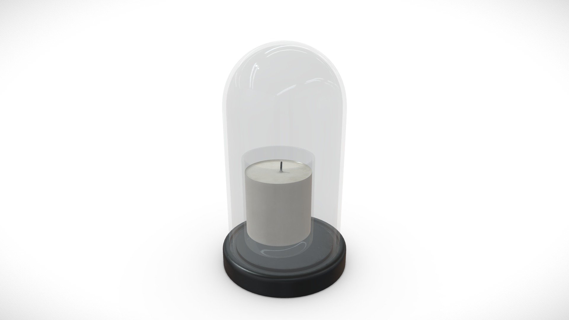 Scented candle in candle holder enclosed in glass dome. All quad geometry 3d model
