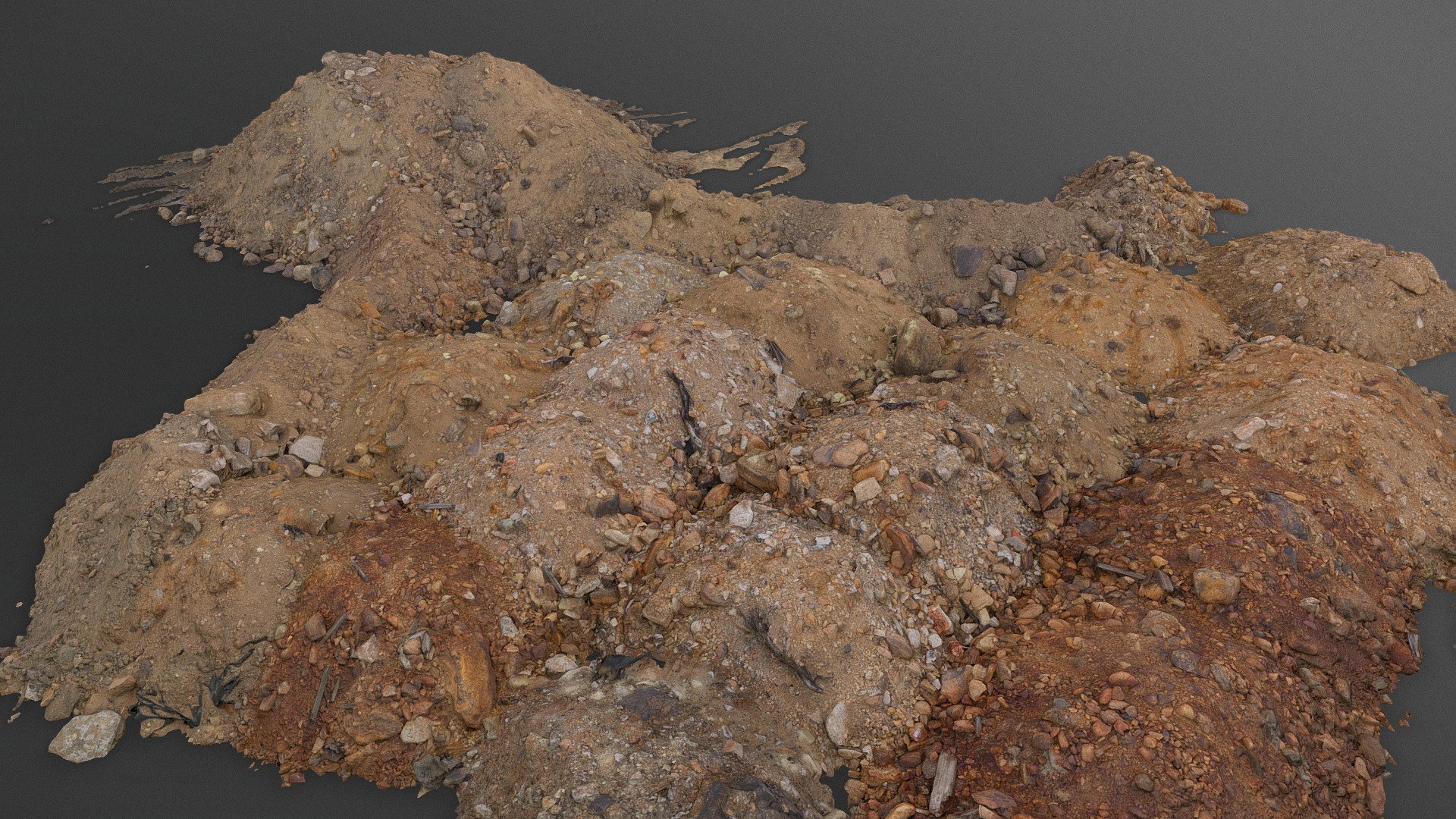 Large Toxic soil clay pile heaps landfill dump of Zn Pb Zinc Lead metallic ore waste spoil dirt material

Photogrammetry scan 260x36MP, 4x8K texture  + HD Normals - Toxic soil heaps - Buy Royalty Free 3D model by matousekfoto 3d model