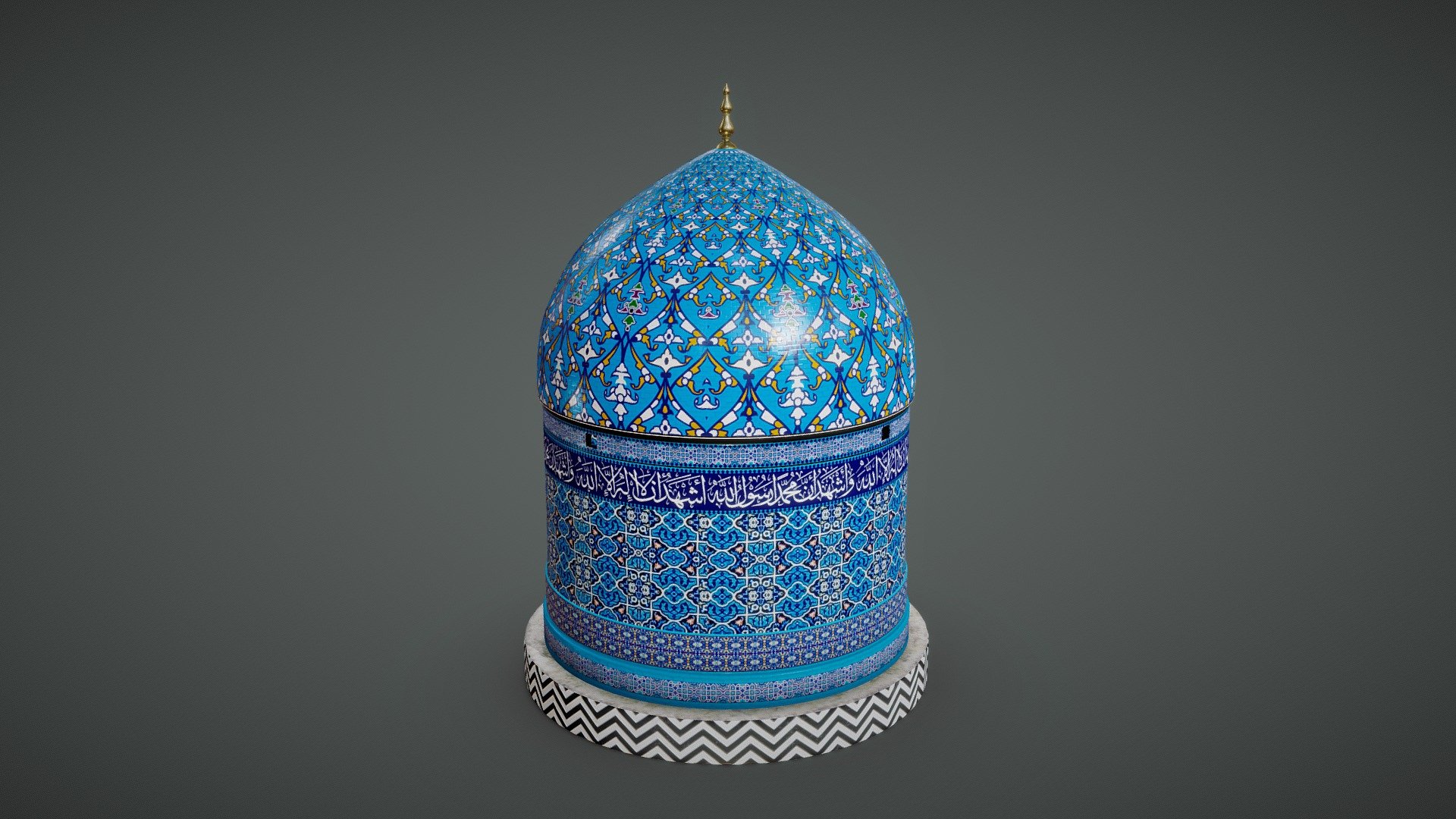 Ghawth ul Adham
The Master!
The Greatest Saint!
 and the head of all the Wali Allah!
Muḥyī l-Dīn Abū Muḥammad b. Abū Sāliḥ ʿAbd al-Qādir al-Jīlānī al-Baḡdādī al-Ḥasanī al-Ḥusaynī (March 23, 1078 – February 21, 1166) - Gause pak dome - 3D model by Paradise Creation (@paradisecreation1192) 3d model