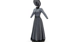 Victorian Regency Long Coat Dress And Bonnet hat, victorian, historic, white, fashion, girls, long, clothes, with, pattern, coat, colonial, america, dress, fabric, womens, wear, 19th-century, 1800s, gingham, bonnet, regency, pbr, low, poly, design, female, black