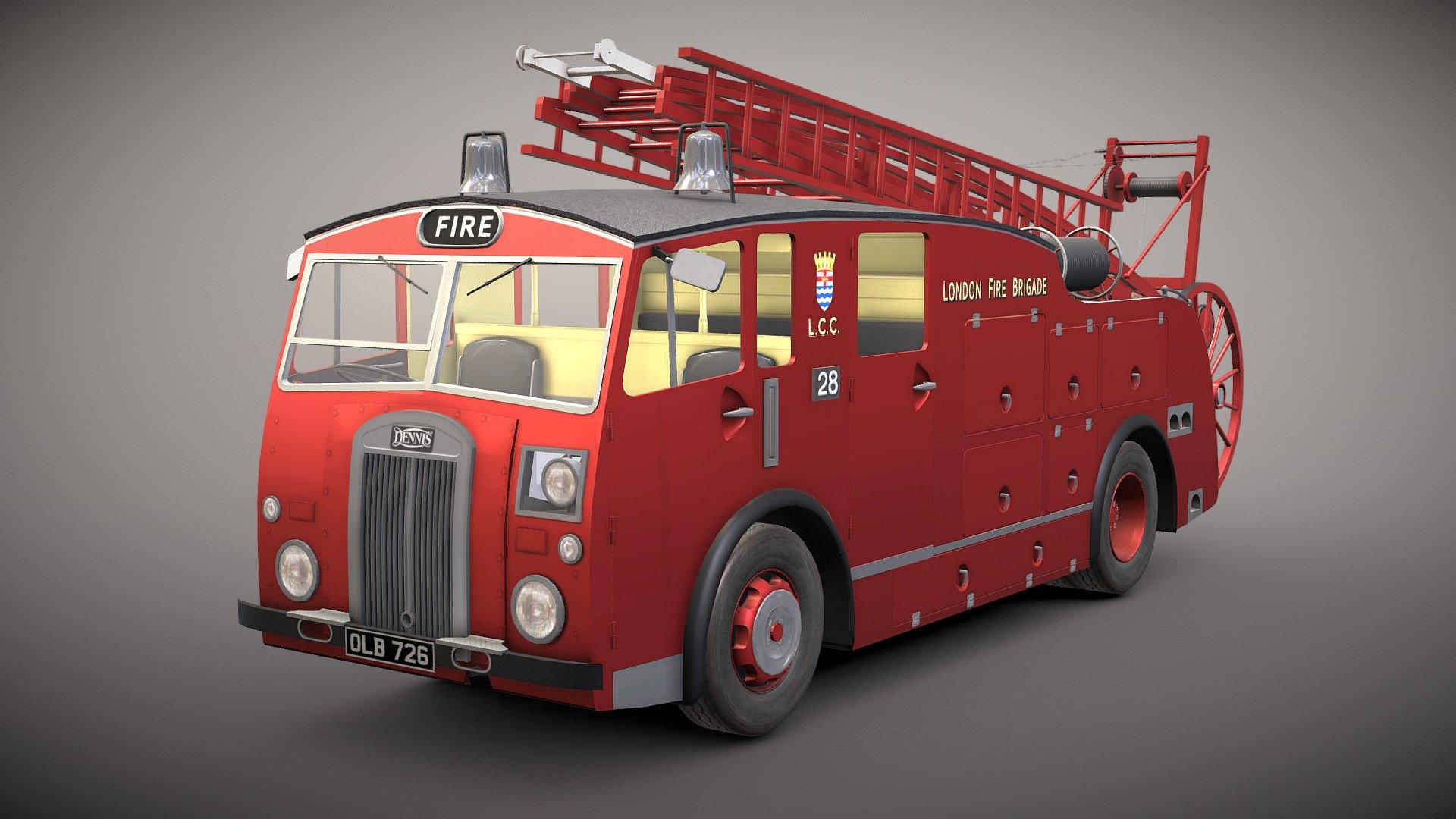 DING DING DING DING&hellip; WHERE'S THE FIRE?!

HAVE NO FEAR! THE FIRE BRIGADE ARE HERE TO SAVE THE DAY IN THEIR DENNIS F12!

Powered by a Rolls-Royce straight-eight 5.7-litre engine, these aluminium bodied on wooden frames pump-escapes are considered to be the first modern postwar appliances by the fire crew!



About this model:

Game-quality, simplified and not 100% accurate compare to it's reallife counterpart, this 3D model is suitable for use in smaller projects or as a background prop.

A Middlesex Fire Brigade version can be found here:
https://sketchfab.com/3d-models/dennis-f12-middlesex-ver-9d9ff8f8199242848c9c6f08502e562d

Please note that the side of the models are mirrored and shared/overlapped UV. So you might consider to look out on these especially if you make custom textures with normal maps.

Turbosquid version can be found here with more variations:
https://www.turbo squid.com/3d-models/3d-model-dennis-f12-fire-engine-2127954 (no space) - Dennis F12 fire engine - London Fire Brigade - Buy Royalty Free 3D model by YanPictures (@jlee21) 3d model