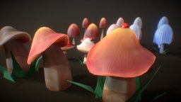 Cartoon Mushroom pack with ladybug plant, mushroom, ladybug, cartoon, asset, fantasy