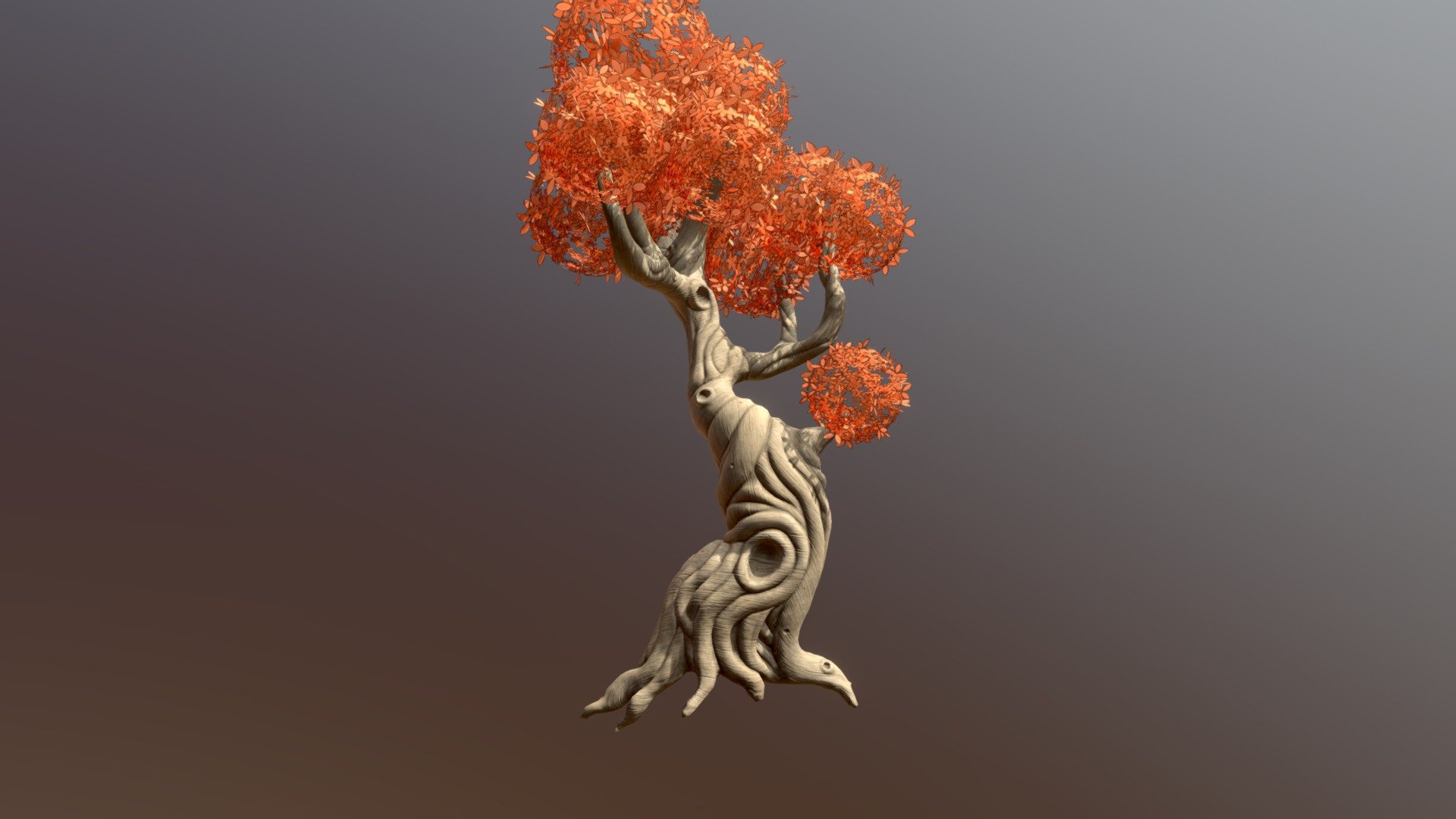 This neat little project was inspired by the trees with faces carved on them in  Game of Thrones. The swirly, stylized patterns on the trunk are all sculpted in, and the small details are in texture normal map. 

Made with Blender and Substance Painter 3d model