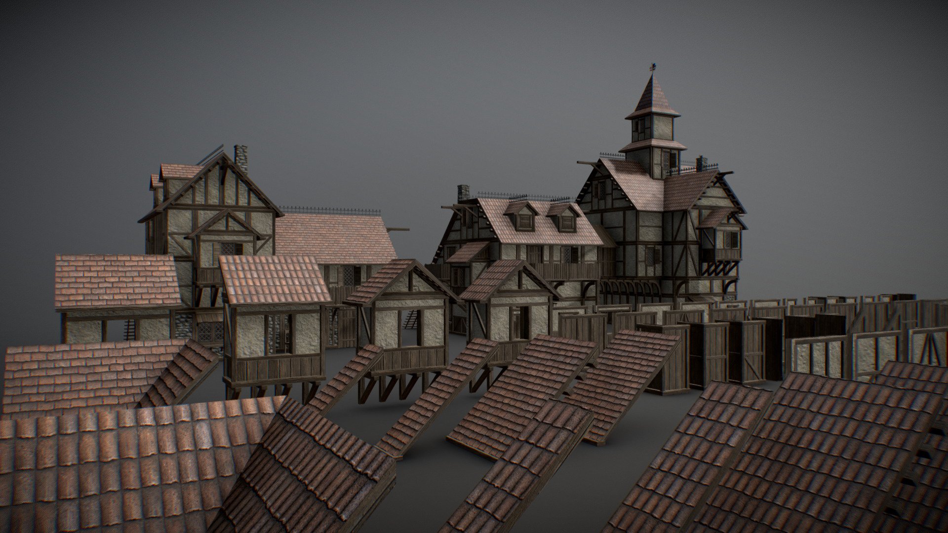 Pre-setup files for Unreal Engine 5, Maya Arnold and Blender in the additional file.
Unity coming soon.
Blender files makes use of the Asset Browser for easy use.

This Asset pack contains tons of medieval walls and other pieces to make your own medieval houses for your scene, film, game, etc&hellip;
it also contains:
* Couple of props to place in the houses or on the street. (there will be more props added through time for free for those who purchased this pack)
* Vegetation like tree's and grass.
* Materials so you can make your own models with these textures.
* Presets (pre-made buildings, more will be added in the near future)

Thanks for purchasing my Modular Asset Pack, if you have questions or request for models for this pack, comment below 3d model
