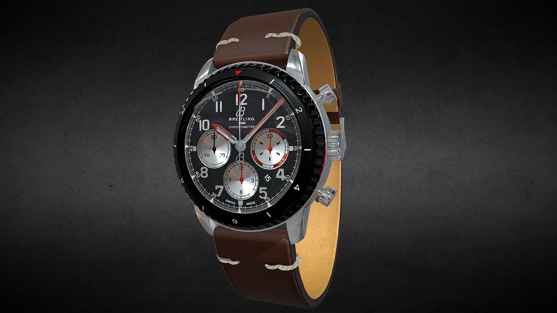 Awesome stainless steel Breitling Aviator Watch․
Use for Unreal Engine 4 and Unity3D. Try in augmented reality in the AR-Watches app. 
Links to the app: Android, iOS

Currently available for download in FBX format.

3D model developed by AR-Watches

Disclaimer: We do not own the design of the watch, we only made the 3D model 3d model