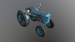 Blue Old Tractor Game Ready Low Poly PBR