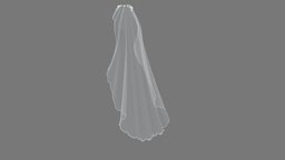 Bridal White Tulle Veil hair, white, long, wedding, accessory, cape, bride, veil, tulle, bridal, pbr, low, poly, female, royal