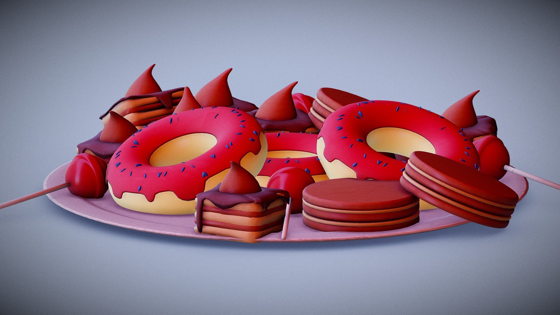 Stylized Donuts and Sweets modeled in Blender and textured in Subsance Painter 3d model