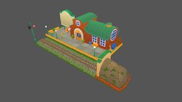Train Station handpainted, lowpoly, stylized, gamemodel