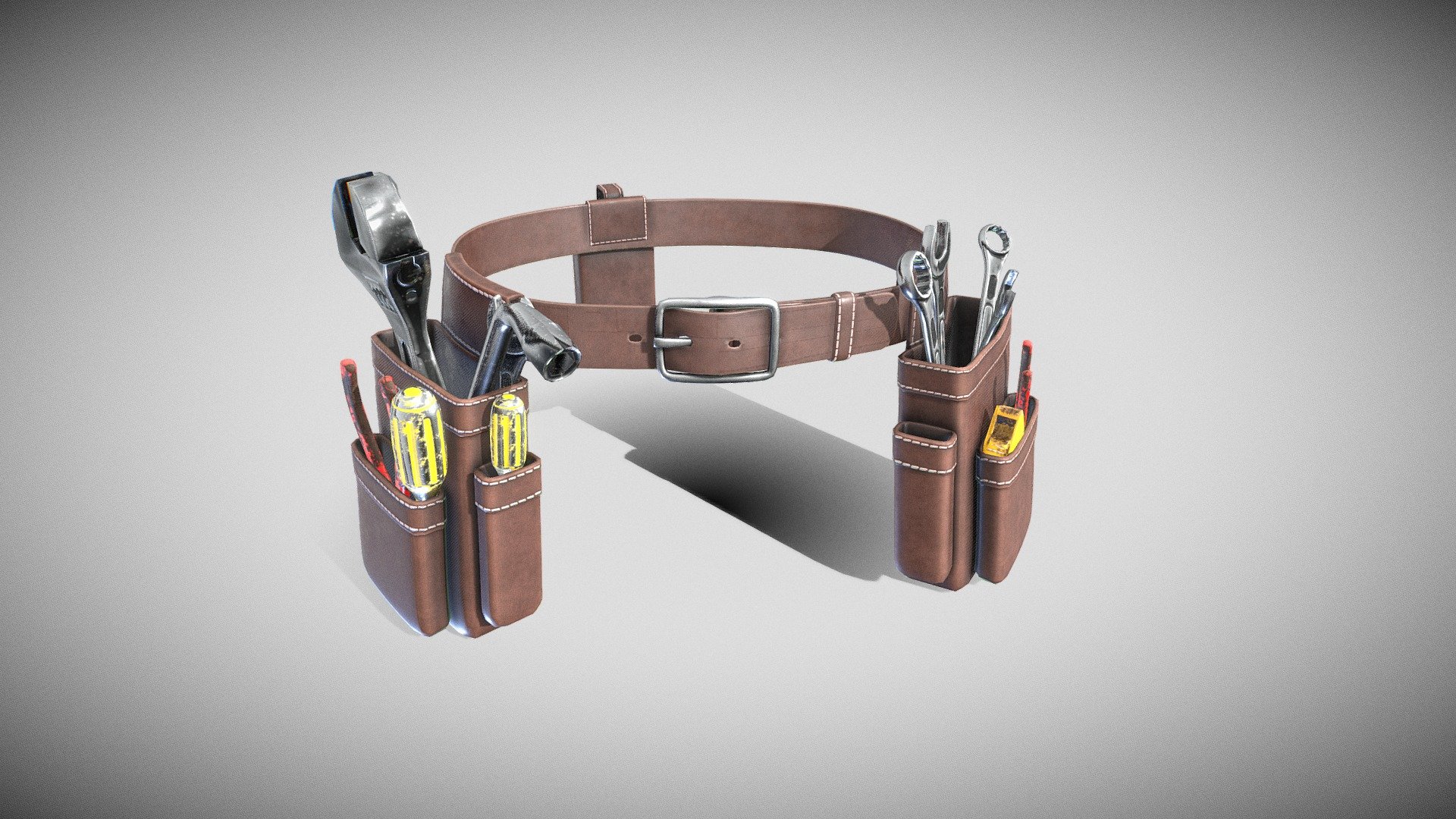 his is a low poly model of a a tool belt with tools optimised to produce fast render speeds with high quality results

difusse, roughness, metal and normal
max file provided with Vray maps Diffuse Gloss ior normal reflection




the toolbelt Can Be further subdivided the tools cannot
-toolbet has 13870 polys

-tools have 8664

TEXTURES

2048x2048 png format: belt pbr and vray maps
2048x2048 png format: pouches pbr and vray maps
2048x2048 png format: Tools pbr and vray maps - Worker Toolbelt  With Tools - Buy Royalty Free 3D model by Pbr_Studio (@pbr.game.ready) 3d model