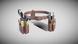 Worker Toolbelt  With Tools time, leather, tools, tool, real, belt, toolbelt, 3d, pbr, model, construction, industrial