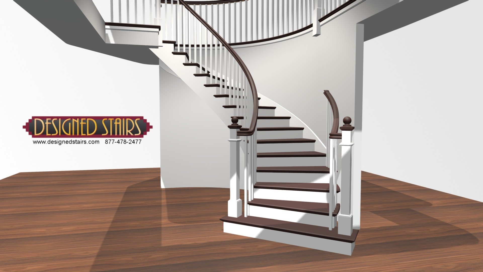Curved stair with oversize square starting treads and quarter turn starting fittings - 49361 curved stair 5-9-19 - 3D model by designedstairs 3d model