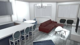 Living Room & Kitchen frame, sofa, product, desk, apartment, furniture, table, vr, arc, showcase, chandelier, hall, gallery, kitchen, reception, lowpoly, chair, house, 3dmodel, interior, download, hallreception