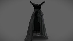 Off-Shoulder High-Low Black Evening Gown high, fashion, off, line, long, clothes, dress, gown, realistic, real, beautiful, elegant, shoulder, wear, formal, couture, runway, evening, hem, low, female, black, ruffled