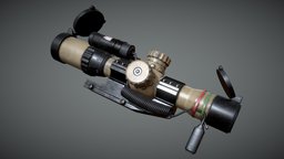 Sniper Optic Scope 1 rail, red, scope, fps, dot, sight, ready, sniper, attachment, picatinny, optic, asset, game, lowpoly, low, poly, military, digital, 4x28