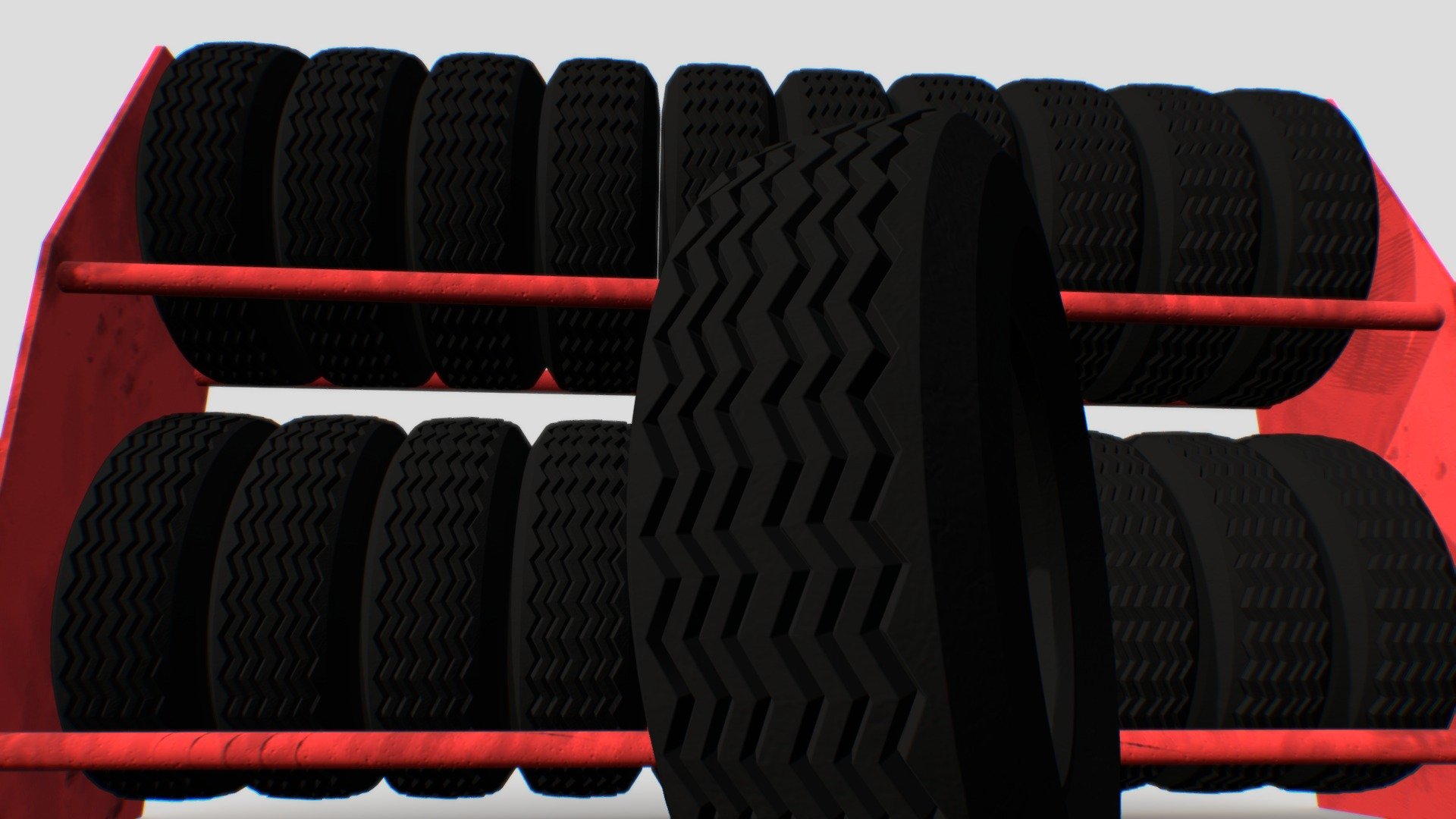 A rack full of regular truck tires for your tire business, brand new tires ready to be put on your wheels 3d model