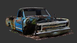 Chevy Pickup Wreck raw, truck, abandoned, wreck, pickup, scrap, junk, ruined, old, engine, 1970s, urbex, photogrammetry, scan, car, city