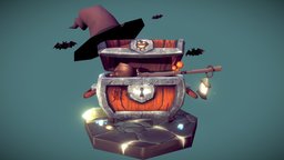 Halloween Treasure Chest assets, chest, treasure, candy, stylised, handpainted, game, lowpoly, halloween