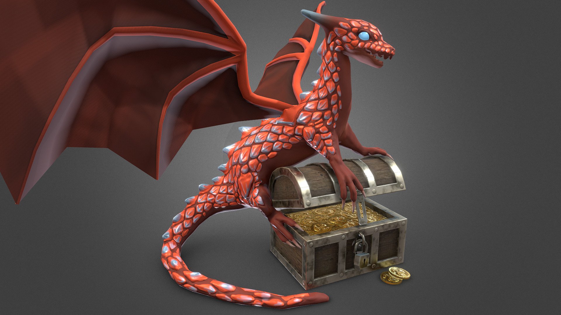 Dragon & Treasure Chest - Download Free 3D model by Mike (@mike3dmodel) 3d model