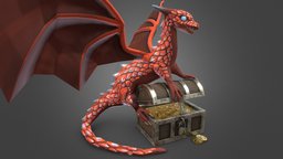 Dragon & Treasure Chest treasure, treasurechest, treasure-chest, treasure-box, monster, dragon