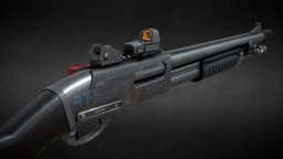 Remington 870 Shotgun mechanical, shell, cyberpunk, remington, 4k, chamber, port, buckshot, game-ready, eject, game-asset, shotgun, gun