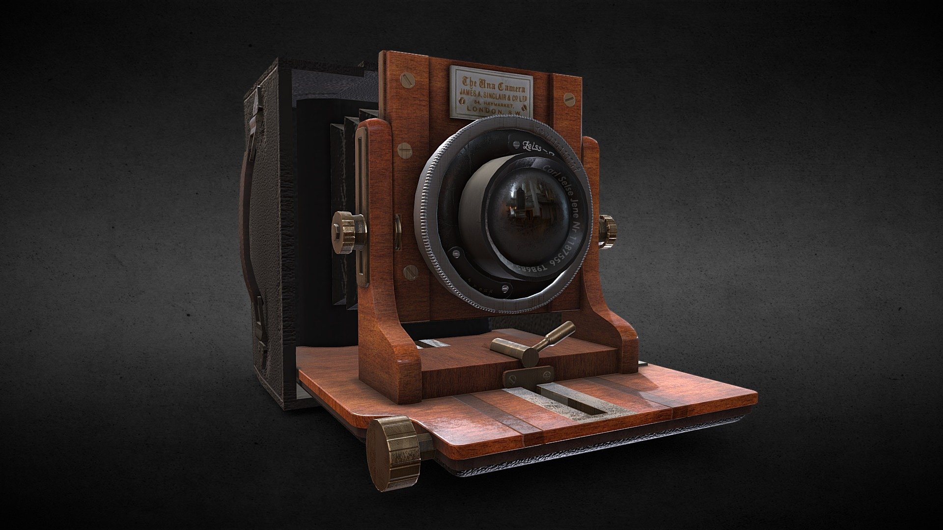 This camera is based on the Sinclair &lsquo;Una' model. It was used by Harry Burton to record over 1400 photographs of objects found at the Kv62 site in the Valley of the Kings in Luxor, Egypt. This tomb was discovered by Howard Carter in 1922 and houses the funerary remains of Tutankhamen 3d model