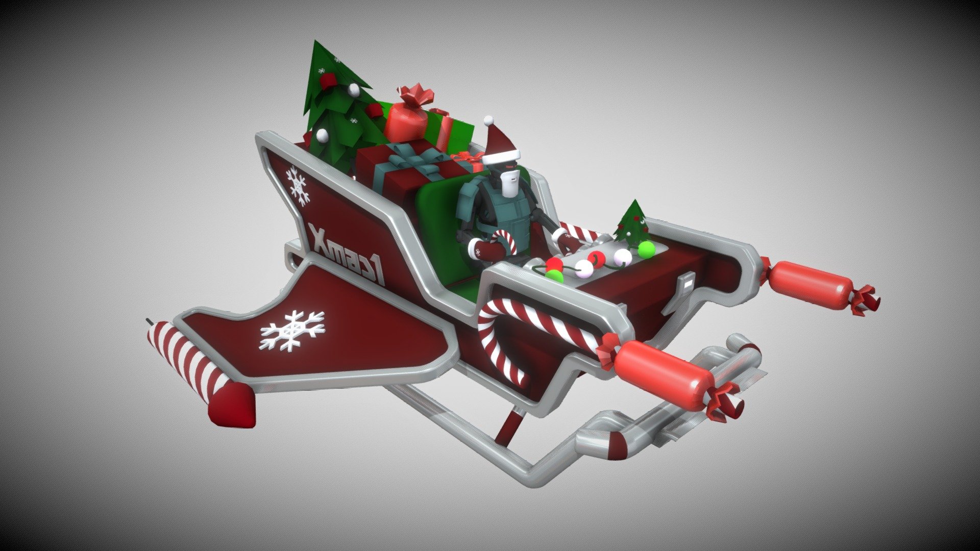 Ho, ho, ho&hellip; He knows you've been naughty! 
Game Ready model, orientation X-Forward, Z-up.
Included FBX file (one mesh) and BLEND file (separate objects in Blend file)
Please check my other places: ThunderOwl.One - Xmas Robo Santa Sleigh - Buy Royalty Free 3D model by Thunder_Owl 3d model