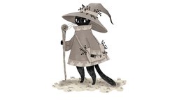 Wizard Cat (concept by Heikala) wizard, cat, forest, bag, robe, witchcraft, kitten, illustration, spells, satchel, herbs, heikala, maya, character, handpainted, photoshop, lowpoly, creature