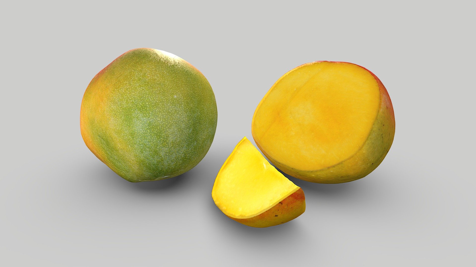 Three individually scanned lowpoly mangos.

Models include 8k diffuse map, 4k normal map, 4k gloss map, 4k specular map, 4k occlusion map.

Photos taken with A7Riv + 90mm Macro + D5300 + 60mm Macro

Processed with Metashape + Blender + Instant meshes + Gimp - Mango pack - Buy Royalty Free 3D model by Lassi Kaukonen (@thesidekick) 3d model