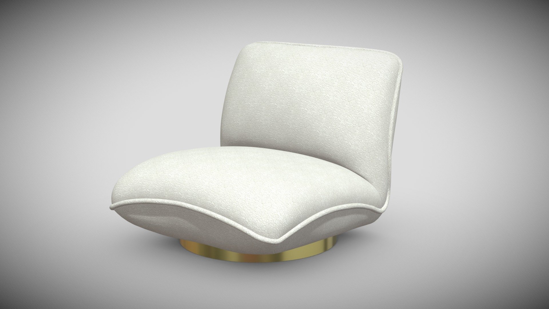Bouclé cream | brushed brass finish swivel base

Dimensions: cm    

Width 85,5
Depth 105
Height 71

It is the high-quality hi-poly smoothable 3D model relax chair used in various fields 3D Graphics such as: game development, advertising, interior design, motion picture art, visualization, etc..


   All details of design are recreated most authentically.

   The competently think over topology of model allows to using any smoothing modifiers. All parts of the model need to smooth in subdivision level 1 or 2 for the best result.

   Polygon count 23310. vertex 23335

z
all textures in archive file

Rate to let others know about the quality!
To check out my other models you just need to click on my user name 3d model