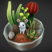 Terrarium rabbit, plants, diorama, succulent, terrarium, animal