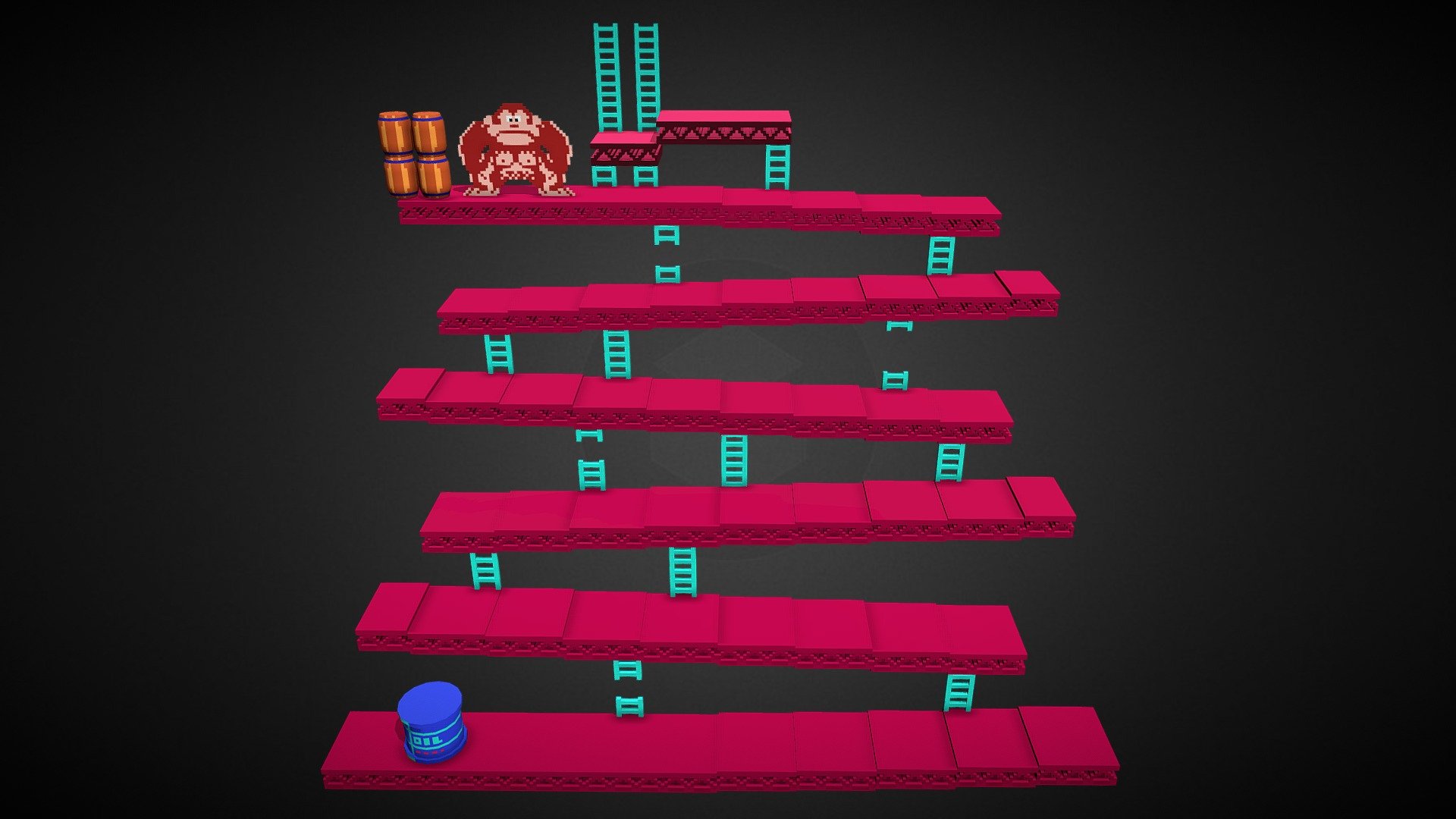 The classic Donkey Kong Level from the NES created in Softimage 2015 and Blender. Perfect as a in game prop or map 3d model