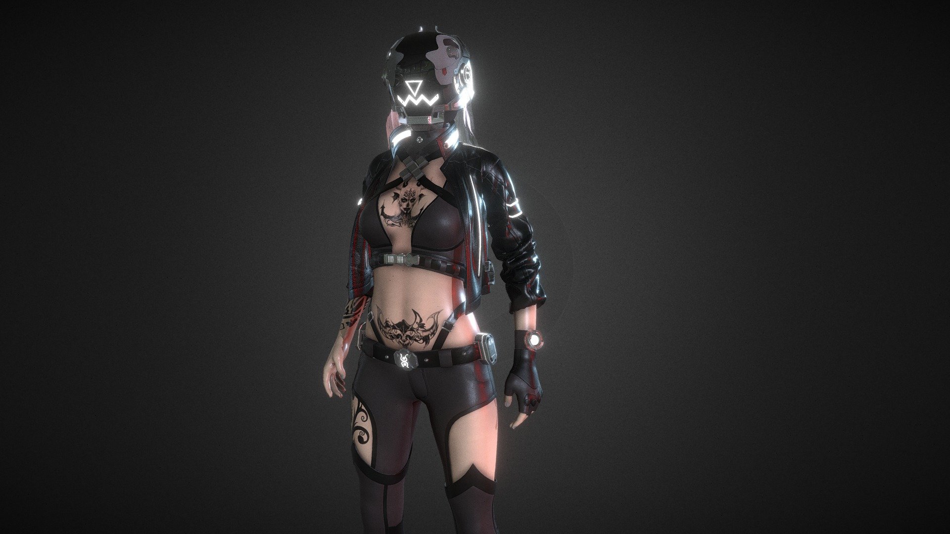 a cyberpunk  projec modling done in blender uv in blende refrence from diffrent cyberpunk  image texture in substance painter cloth in marvelous designer - cyberpunk girl - 3D model by Silent (@Silent_bbr) 3d model