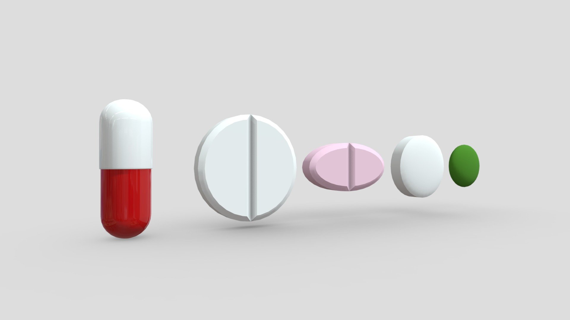 low poly 3d model pack of various size and style of medication pills - Variety of Pills - Buy Royalty Free 3D model by assetfactory 3d model