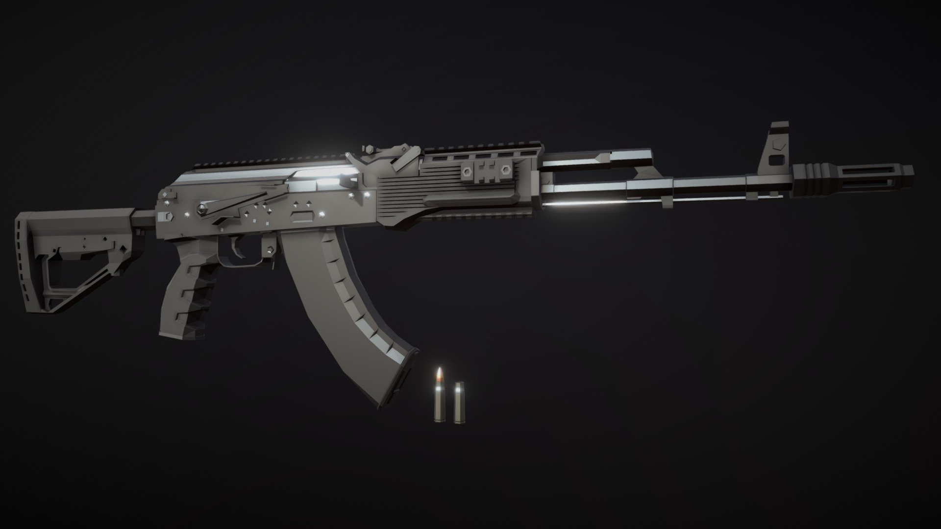 Low-Poly model of the AK-203, part of the 200-series of AKs, chambered in 7.62x39mm. this is pretty much the most modern version of the AKM, except for the AK-15, however multiple sources indicate that the AK-12 and AK-15 are worse than previous generations 3d model