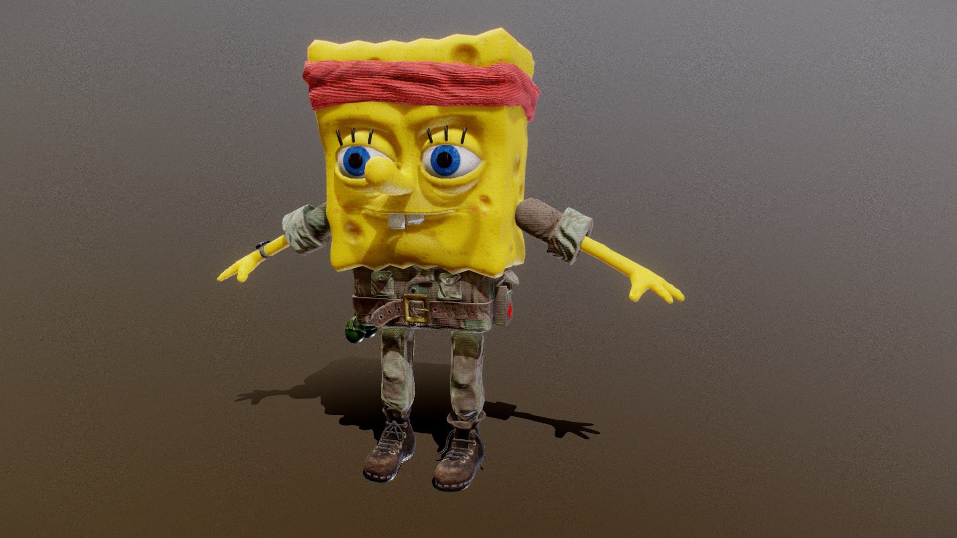 Sponge Bob Soldier. Made with Blender 3D. Textured with Substance Painter 3d model