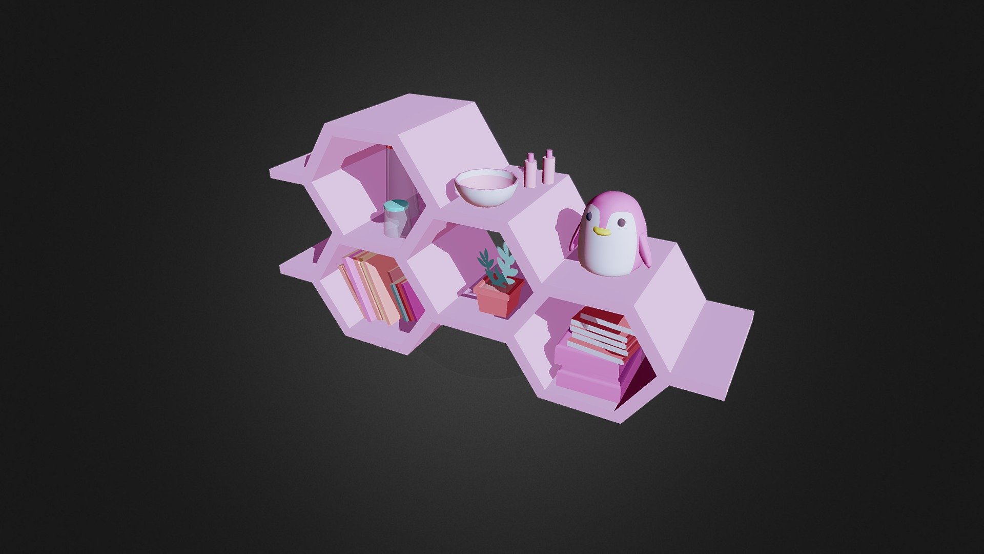 Part of Nadeko's room - Hexagon Shelves - 3D model by jdinutella 3d model