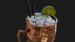 Moscow Mule Cocktail drink, fruit, cocktail, ice, party, drinking, drinks, alcohol, lime, mint, alcoholicdrink, substancepainter, blender, lowpoly, gameready